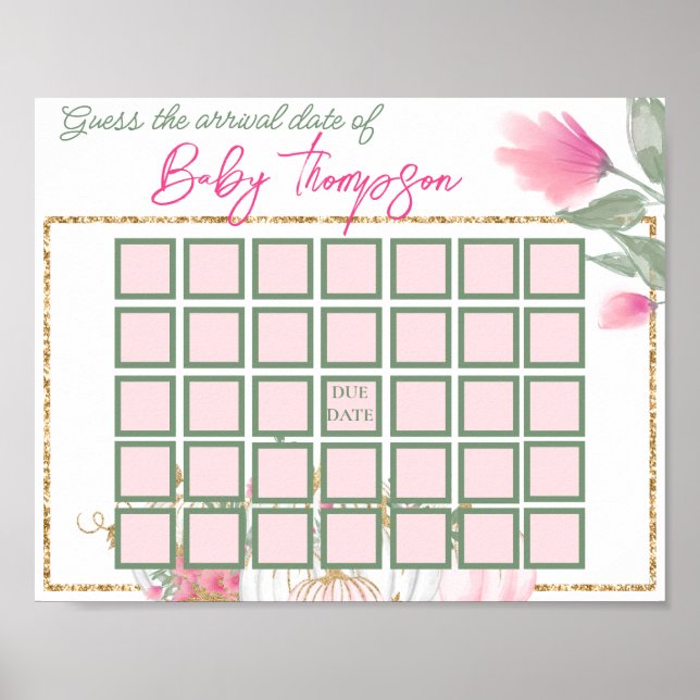 Poster Jeux de Baby shower Citrouille en or bleu simple (Devant)