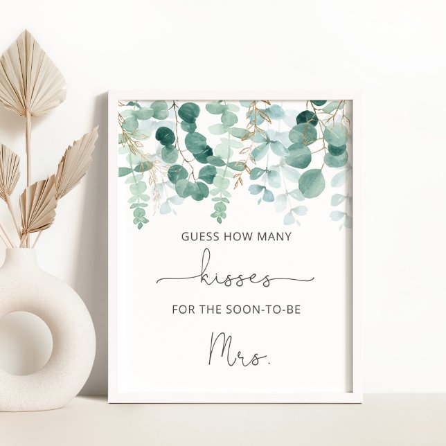 Poster Jeux de baby shower combien de bisous eucalyptus (Créateur téléchargé)