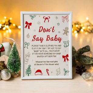 Poster Jeux de Baby Shower de Noël Ne dites pas Bébé