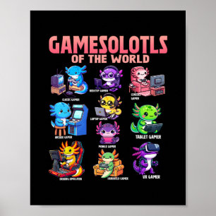 Poster Jeux de salamandres du monde Divers gamer axolotl 