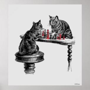 Poster Jeux de société Deux chats jouant aux échecs Match