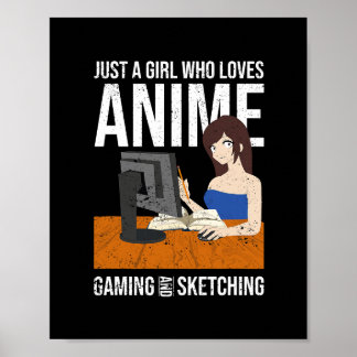 Poster Jeux Vidéo Croquis Anime Amoureux Gamer Girls Wom