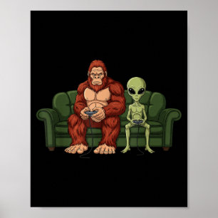 Poster Jeux vidéo de Bigfoot Alien Sasquatch Ufo Hommes