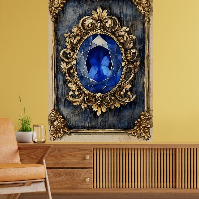 Poster jewel adorned with a large blue gemstone (Salon 2)
