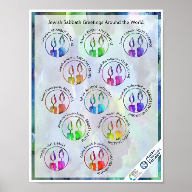 Poster Jewish Sabbath Greetings Around the World Sticker (Devant)