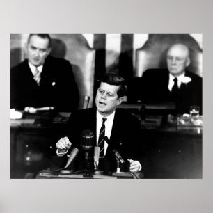 Poster JFK annonce une mission d'atterrissage sur lune