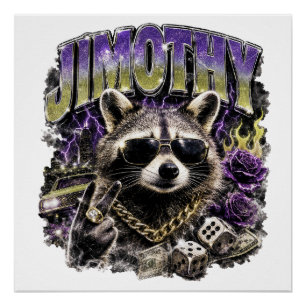 Poster Jimothy Cool Raccoon Vêtements de rue urbains