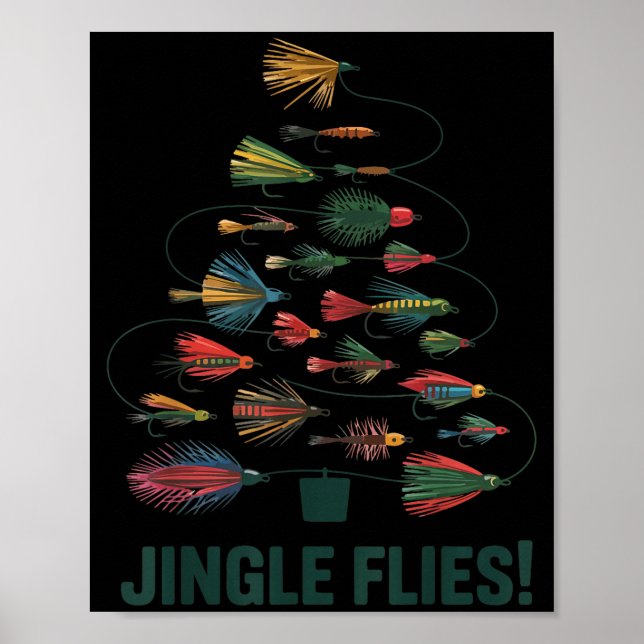Poster Jingle Flies Funny Fly Fishing Lure Christmas Paja (Devant)