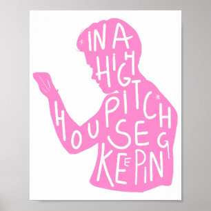 Poster JJ's silhouette ménagère citation en rose pastel