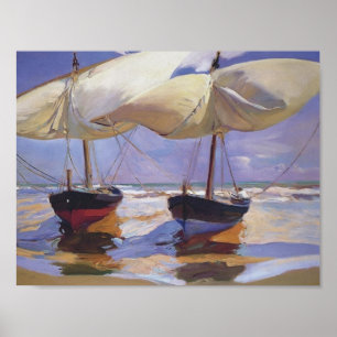 Poster Joaquín Sorolla - Bateaux échoués