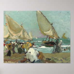 Poster Joaquin Sorolla - Bateaux sur la plage de Valence