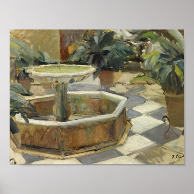Poster Joaquin Sorolla - Fontaine dans une cour (Devant)