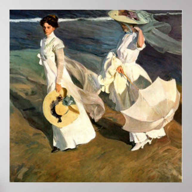 Poster Joaquín Sorolla y Bastida Marcher Sur La Plage (Devant)