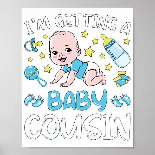 Poster J'obtiens un bébé Cousin Garçon Genre Reveal (Devant)