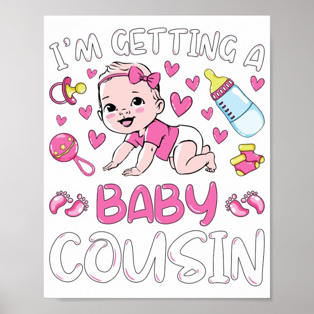 Poster J'obtiens un bébé Cousin Girl Genre Reveal (Devant)