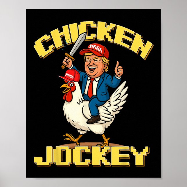 Poster Jockey de poulet Trump Mème amusant (Devant)
