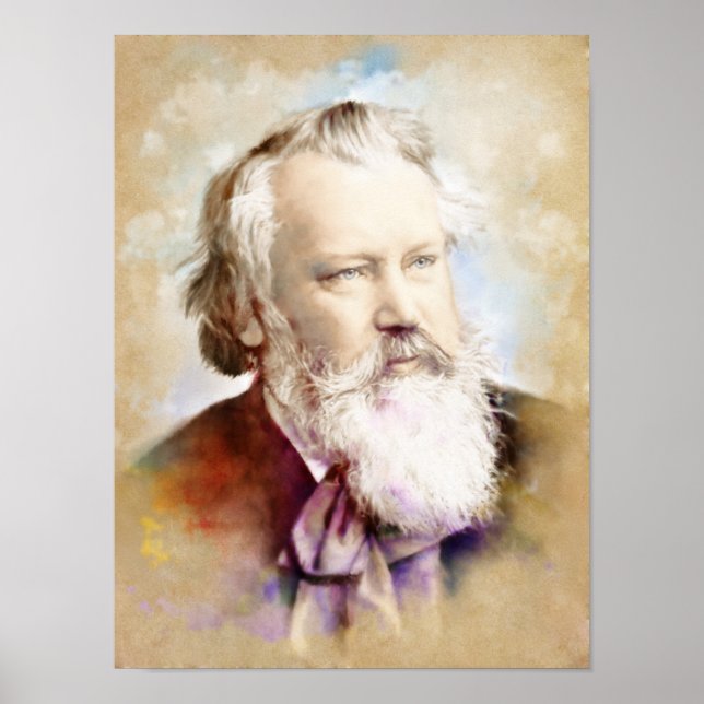 Poster Johannes Brahms Portrait im Aquarell Style (Devant)