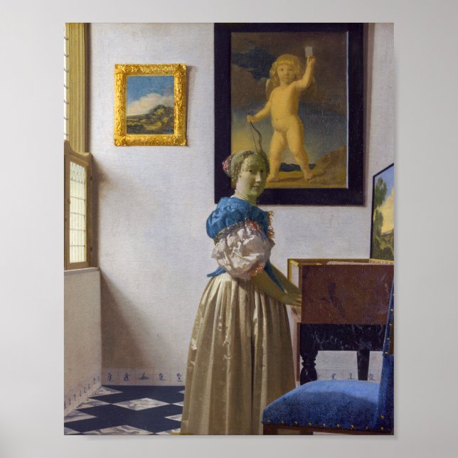 Poster Johannes Vermeer - Dame debout devant un virginal (Devant)