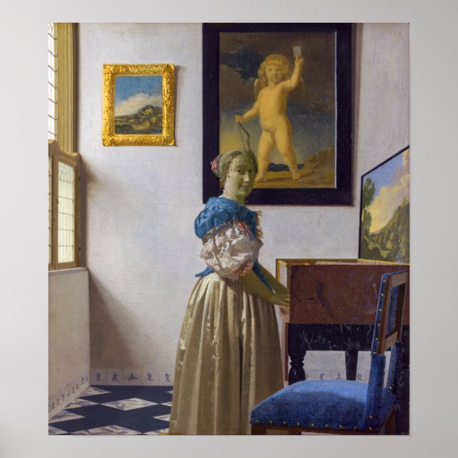 Poster Johannes Vermeer - Dame debout devant un virginal (Devant)