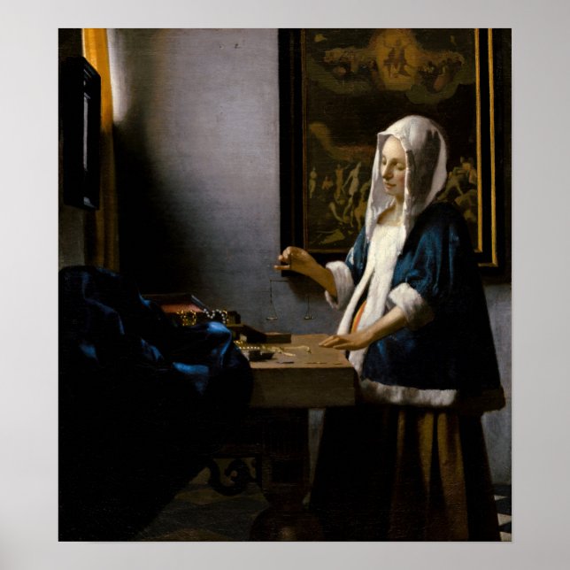 Poster Johannes Vermeer - Femme tenant un équilibre (Devant)
