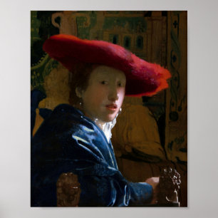 Poster Johannes Vermeer - Fille au chapeau rouge