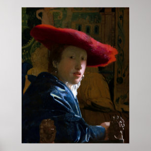 Poster Johannes Vermeer - Fille avec un Casquette rouge