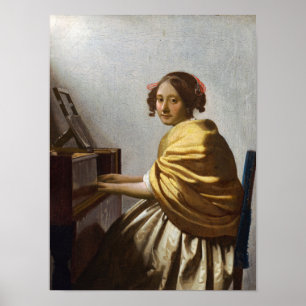 Poster Johannes Vermeer - Jeune femme assise au virginal