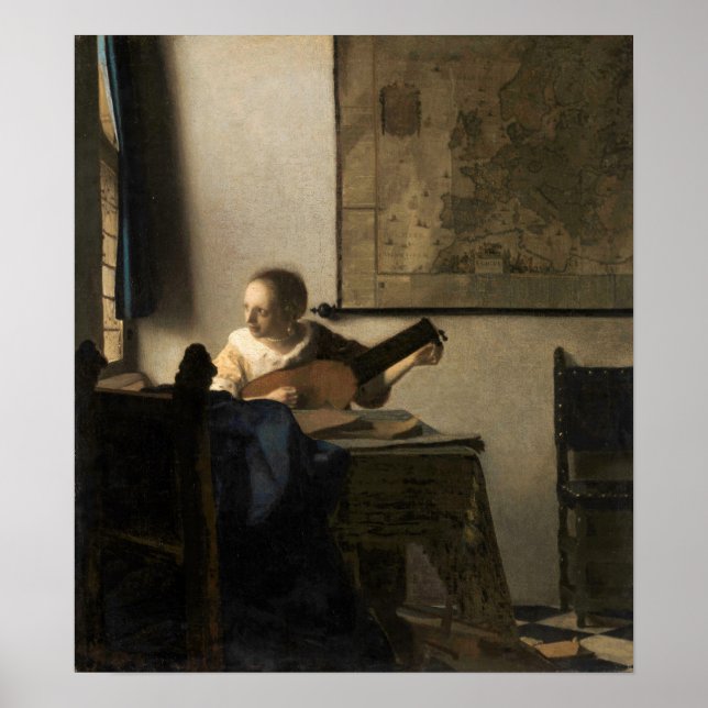 Poster Johannes Vermeer - Jeune femme avec un trait (Devant)