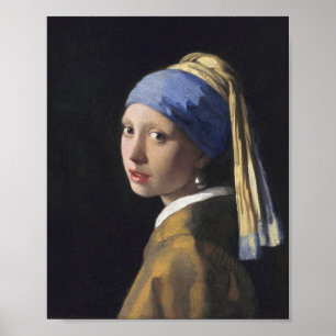 Poster Johannes Vermeer - La fille avec une perle à oreil