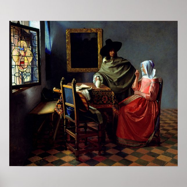 Poster Johannes Vermeer - Le verre du vin (Devant)