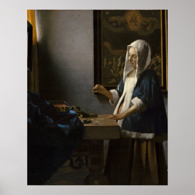 Poster Johannes Vermeer, une femme qui tient un équilibre (Devant)