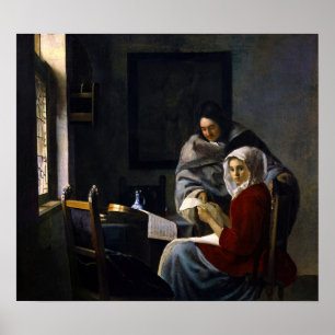 Poster Johannes Vermeer - Une fille interrompue à sa musi