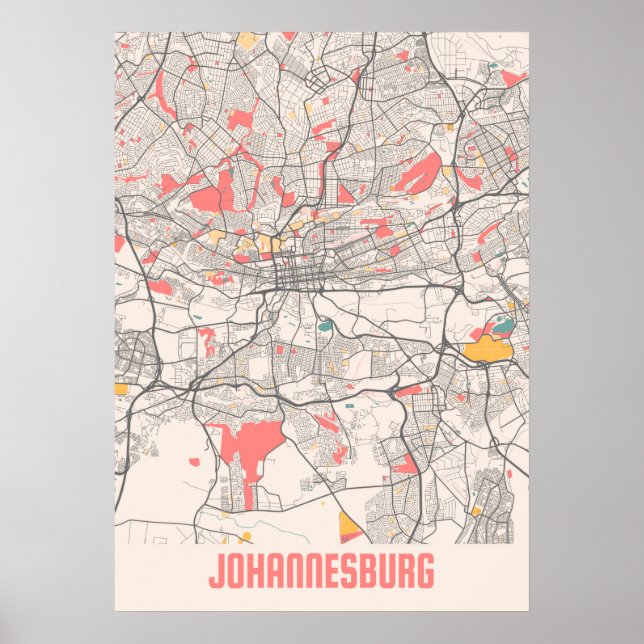 Poster Johannesburg - Afrique du Sud Chalk City Map (Devant)