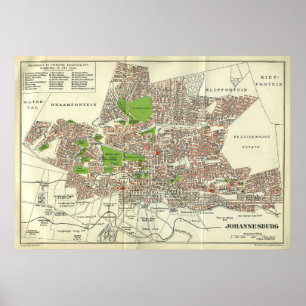 Poster Johannesburg vintage Afrique du Sud Map (1913)