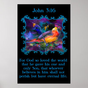 Poster John 3:16 Beau moineau coloré arc-en-ciel