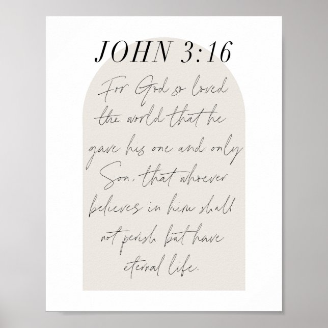 Poster John 3:16 Mini Boho Arc Beige Script (Devant)