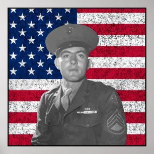 Poster John Basilone and The American Flag -- Border