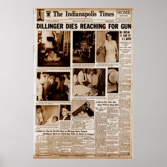 Poster John Dillinger L'Ennemi Public N° 1 Meure En Attei (Devant)