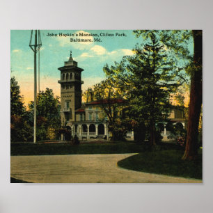 Poster John Hopkin's Mansion, Baltimore, Maryland Vintage