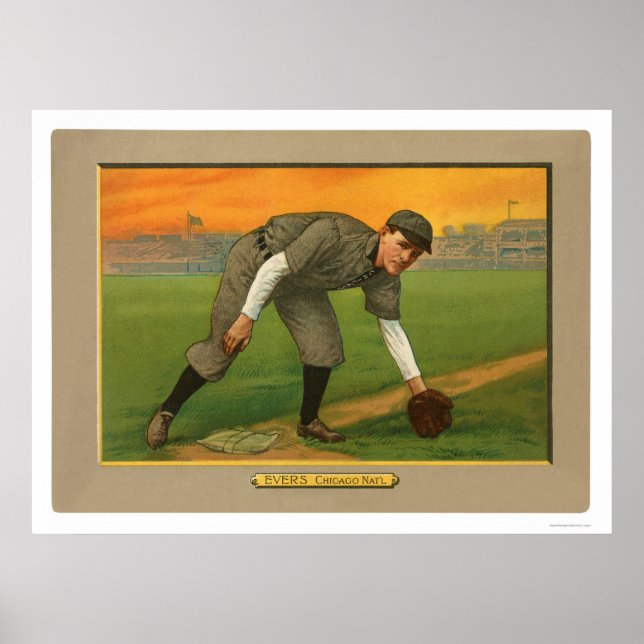 Poster Johnny Evers Cubs Baseball 1911 (Devant)
