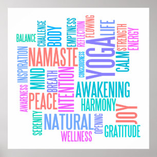 Poster Joie du Yoga Elégant Pastel Coloured Word Cloud