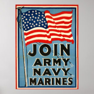 Poster Join Army, Navy, Marines WPA 1917