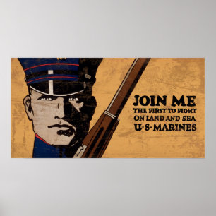 Poster Join Me Land Sea US Marines