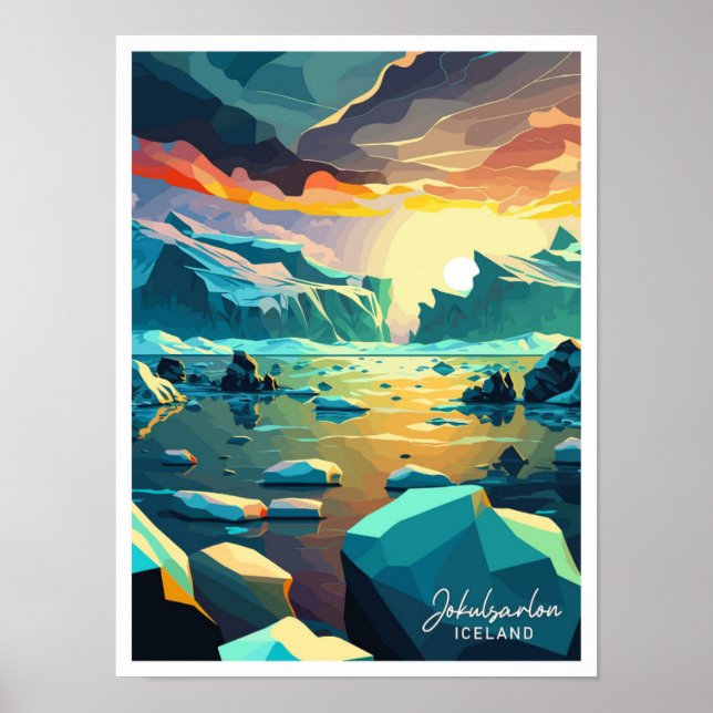 Poster Jokulsarlon Islande Voyage illustration Vintage (Devant)