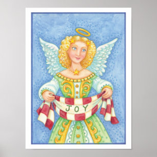 Poster Joli ange de Noël de dessin animé avec bannière de