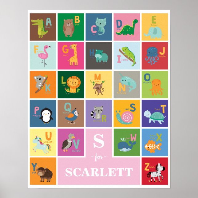 Poster Joli Animal Personnalisé Alphabet Enfants Jouer Sa (Devant)