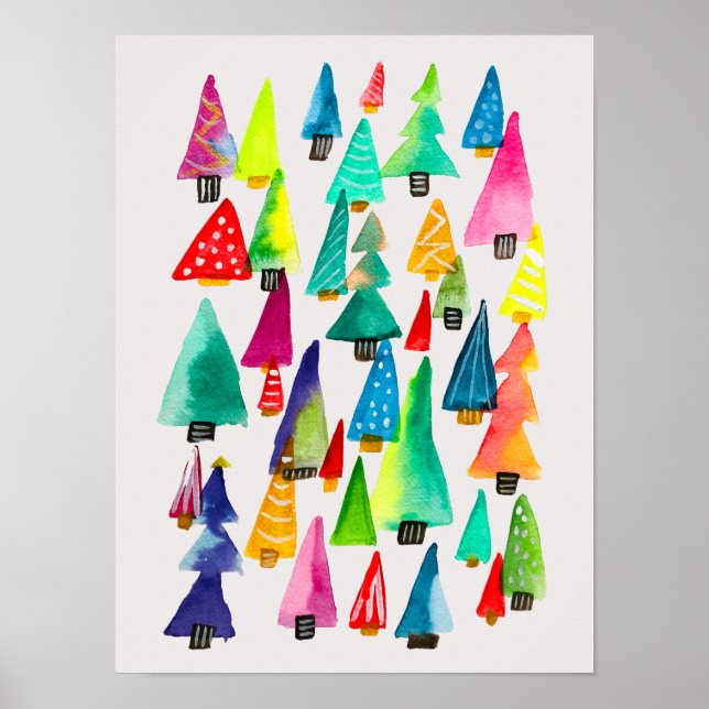 Poster Joli aquarelle arbres de Noël (Devant)