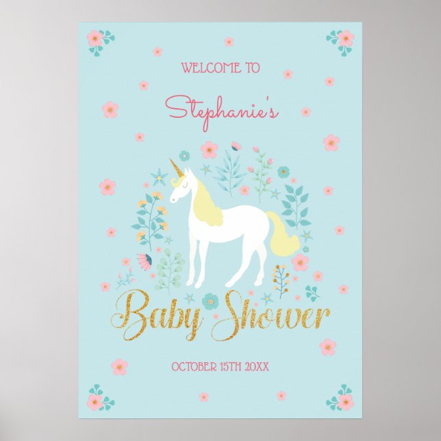 Poster Joli Baby shower de Parties scintillant d'or Unico (Devant)