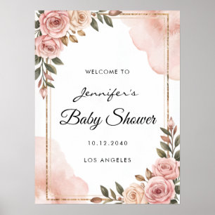 Poster Joli Baby shower Fleurs de Jardin Accueil