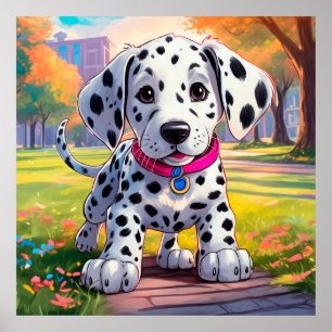 Poster Joli bébé dalmate dans un parc urbain illustration